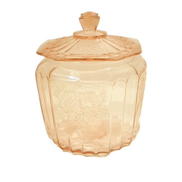 Mayfair Open Rose Pink Depression Glass Cookie Jar Hocking Glass Co - Picture 1 of 8